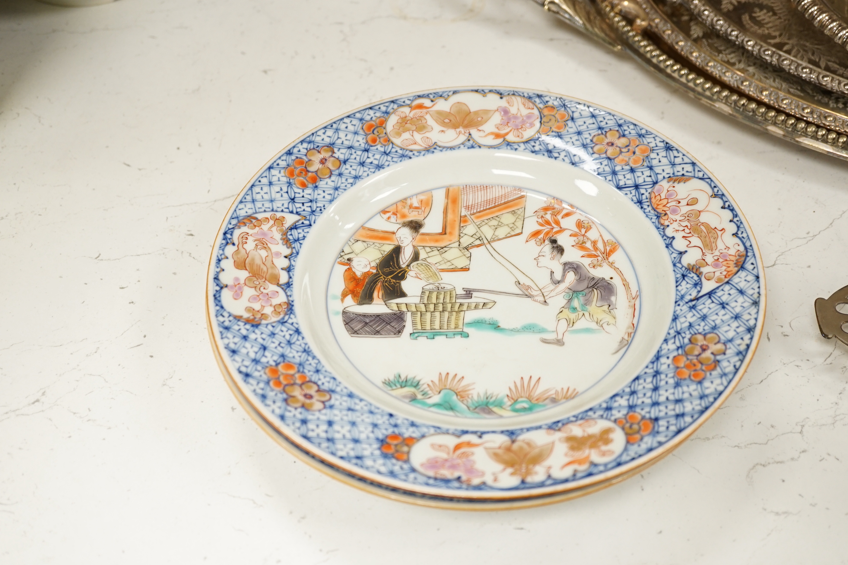 Eight Chinese plates and bowls, largest 30cm diameter